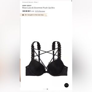 LIKE NEW Victoria’s Secret black lace & grommet Very Sexy push-up bra size 32B